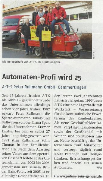 Zeitungsbericht „Automaten-Profi wird 25“