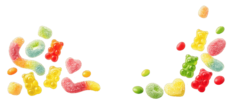 Bunte Fruchtgummis und Gummibärchen