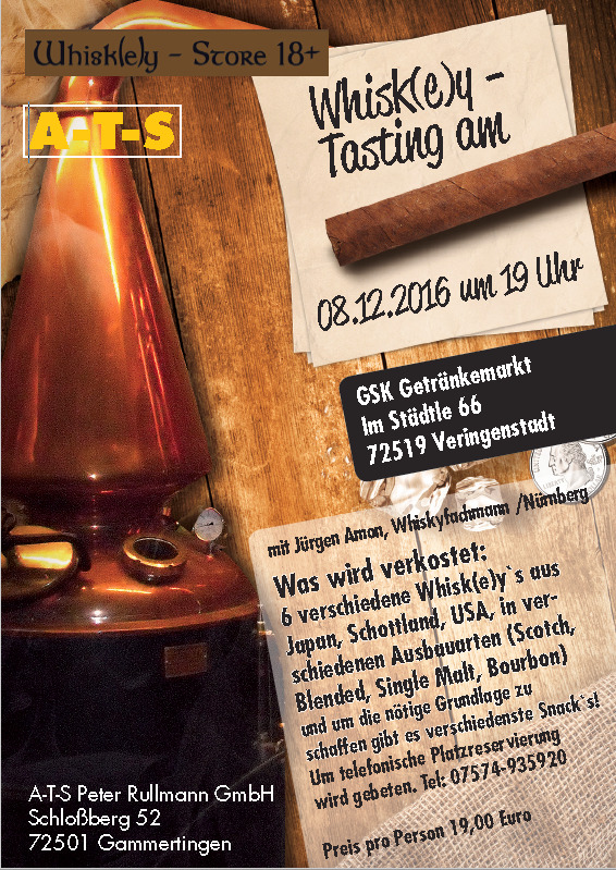 Einladungsflyer zum Whisky Tasting am 8.12.2016